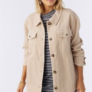 O'Neill Women's Tan Utility Jacket Tidal Corduroy Button-Up cement large